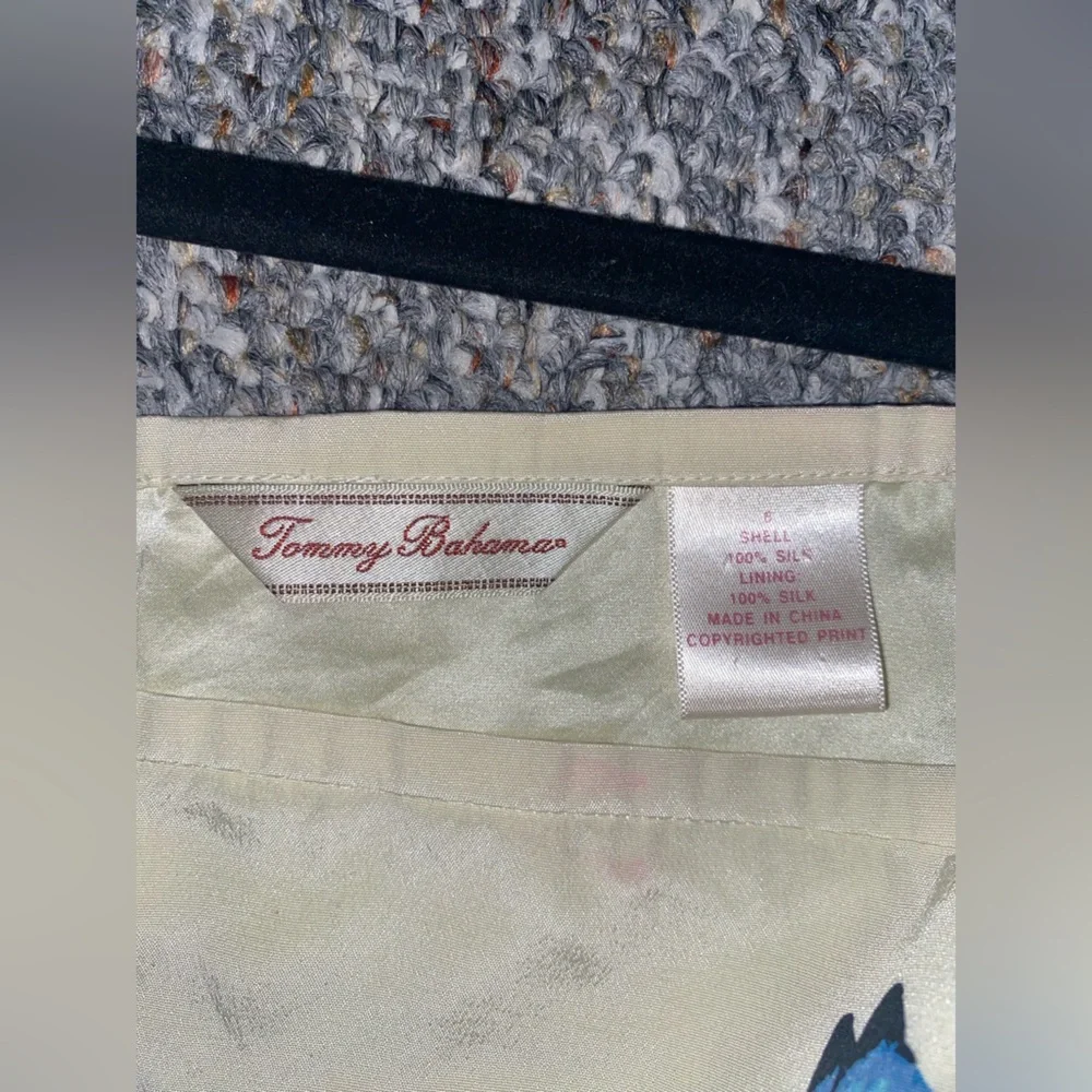 Cream Silk Skirt with Blue Butterfly Print.